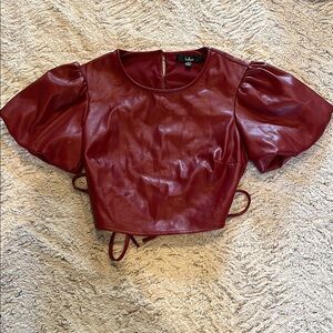 Lulu's Red Puff Sleeve Crop Blouse